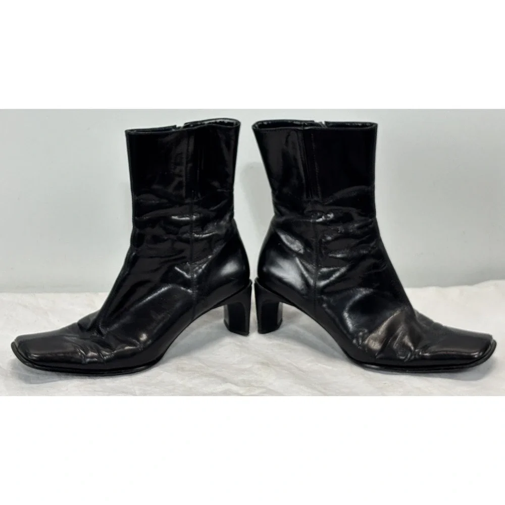 Vtg Y2K Nine West Square Toe Boots Women's 7 M Black Ankle Block Heel Witchy